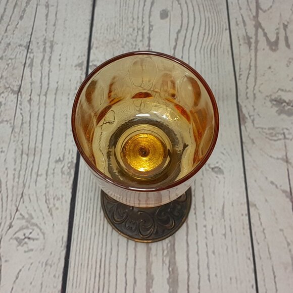 Putti Cherub Angel Votive Candle Holder Cast Metal Amber Glass Bowl 8" - Picture 9 of 13